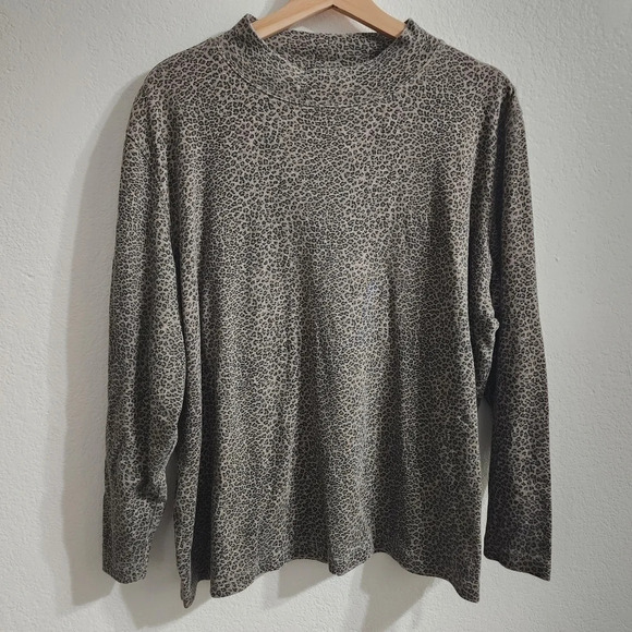 LESLIE FAY Leopard Print Mock Neck Top Size L - Picture 2 of 8